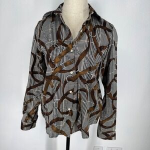 Vintage Ralph Lauren Houndstooth Equestrian Button Top Belt Chain Old Money M P